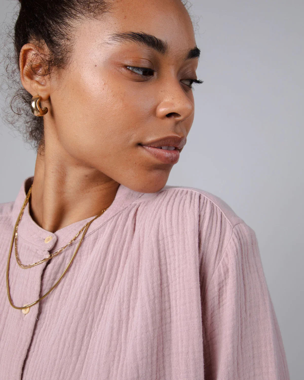 Chemise texturée en coton bio | rose "bubble mao regular blouse"