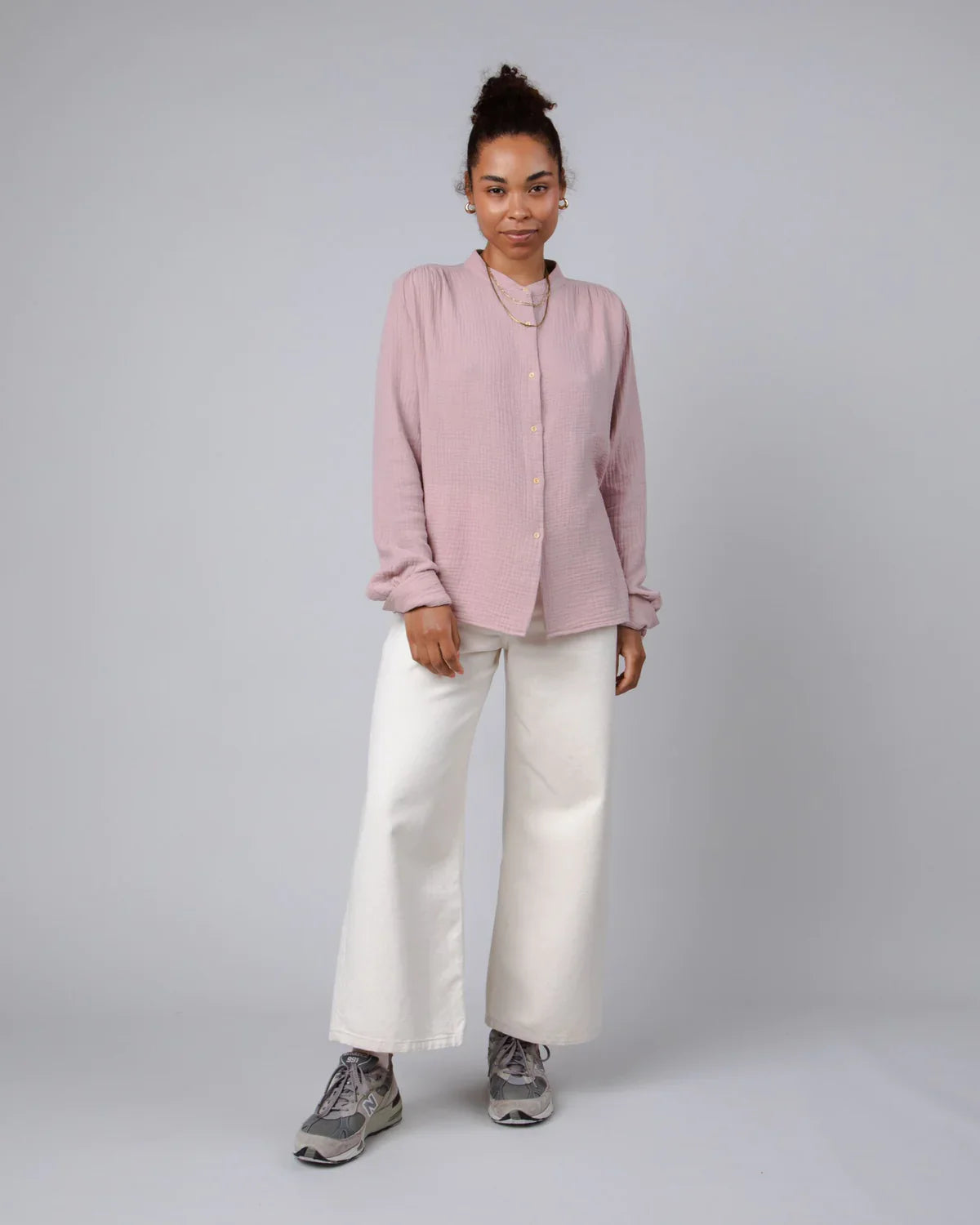 Chemise texturée en coton bio | rose "bubble mao regular blouse"