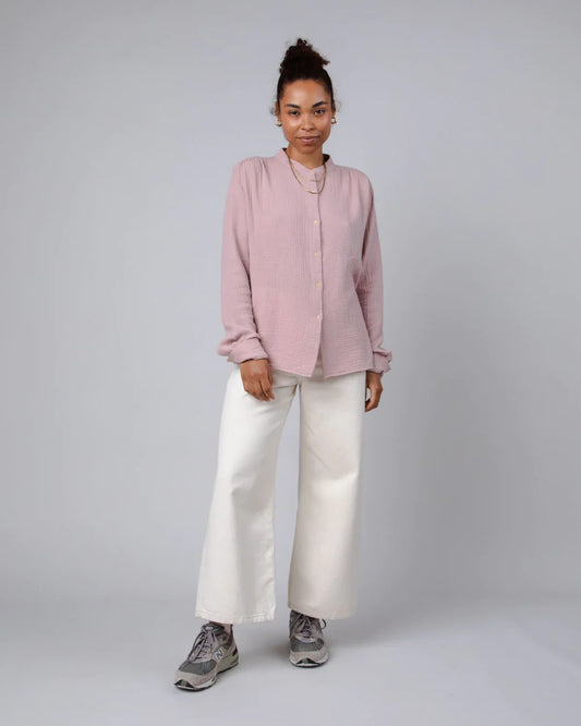 Chemise texturée en coton bio | rose "bubble mao regular blouse"