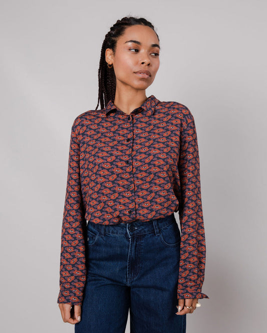 Chemisier en ecovero | multicolore "lips slim fit blouse red"