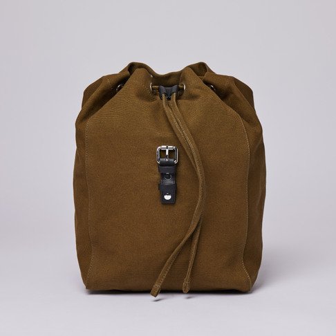 Sac à dos vert olive en coton bio et cuir - alva - olive
