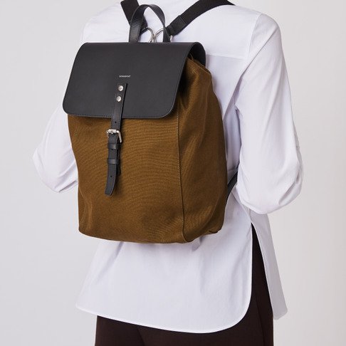 Sac à dos vert olive en coton bio et cuir - alva - olive