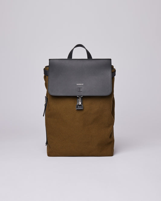 Sac à dos en coton bio et cuir - alva metal hook olive - olive
