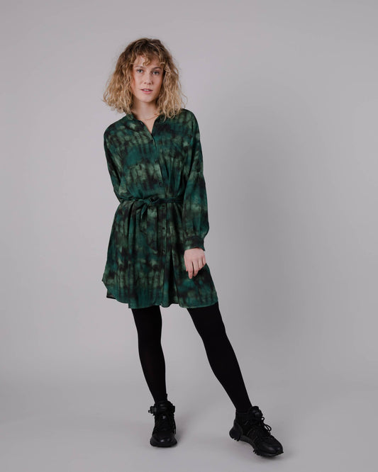 Robe col mao en ecovero | Verte à motifs "moss oversize mao dress green"
