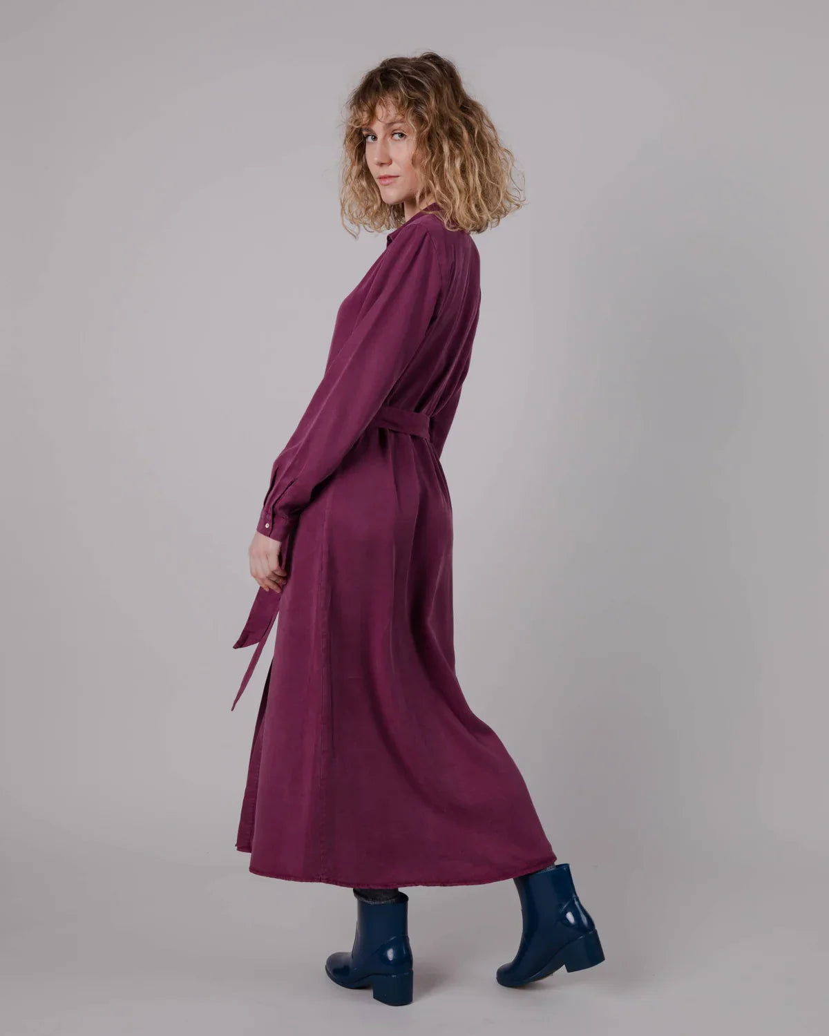 Robe longue en ecovero | prune "gina vneck long sleeve dress"