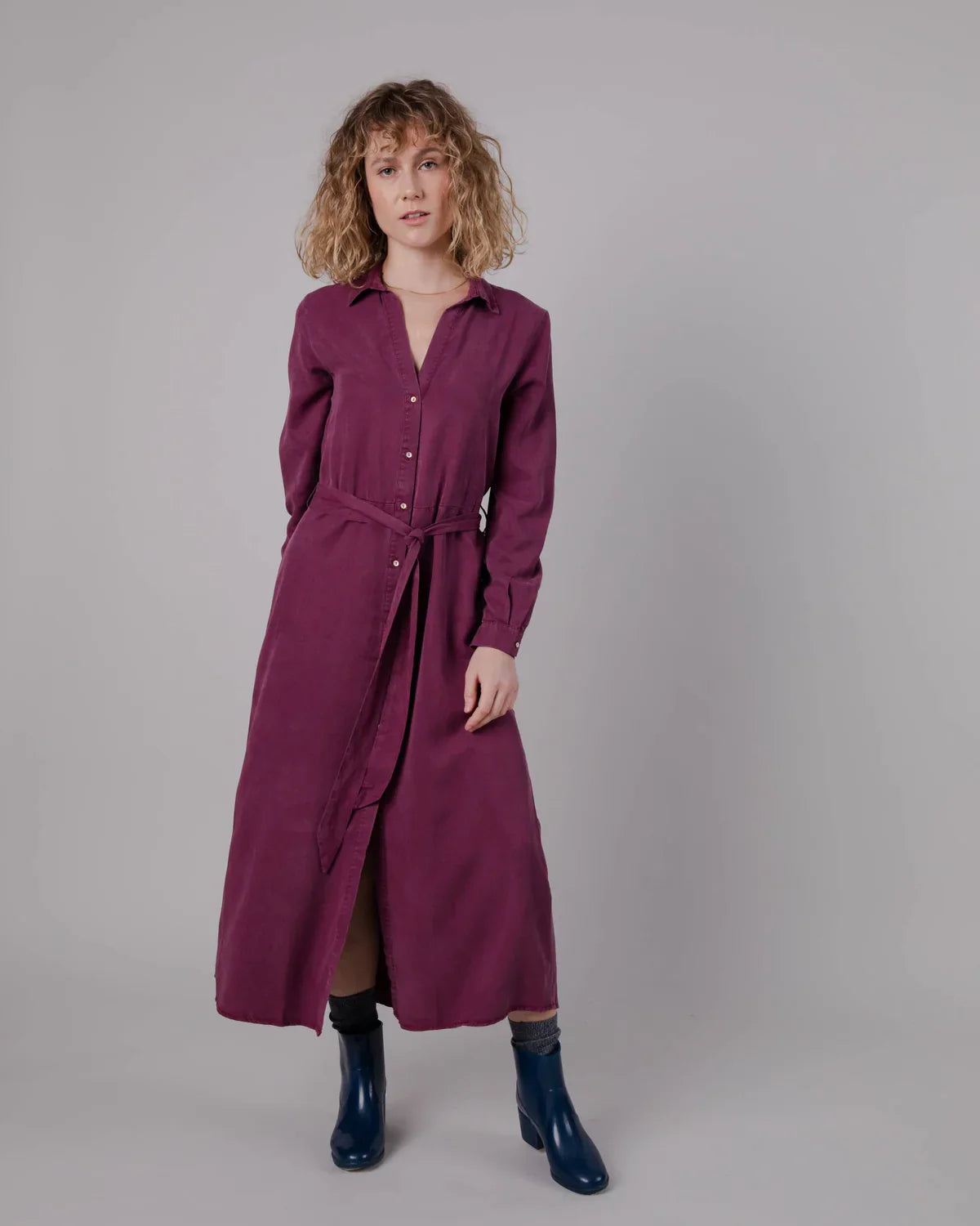 Robe longue en ecovero | prune "gina vneck long sleeve dress"