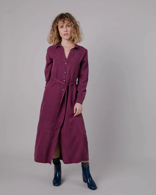 Robe longue en ecovero | prune "gina vneck long sleeve dress"