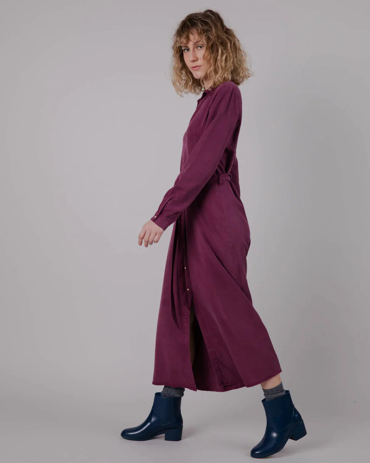 Robe longue en ecovero | prune "gina vneck long sleeve dress"