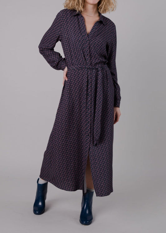 Robe longue à motifs en ecovero | multicolore "lips vneck long sleeve dress prune"