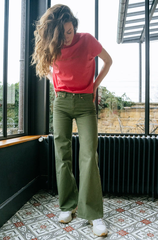 Jean ample vert kaki en coton recyclé  - jane treetop