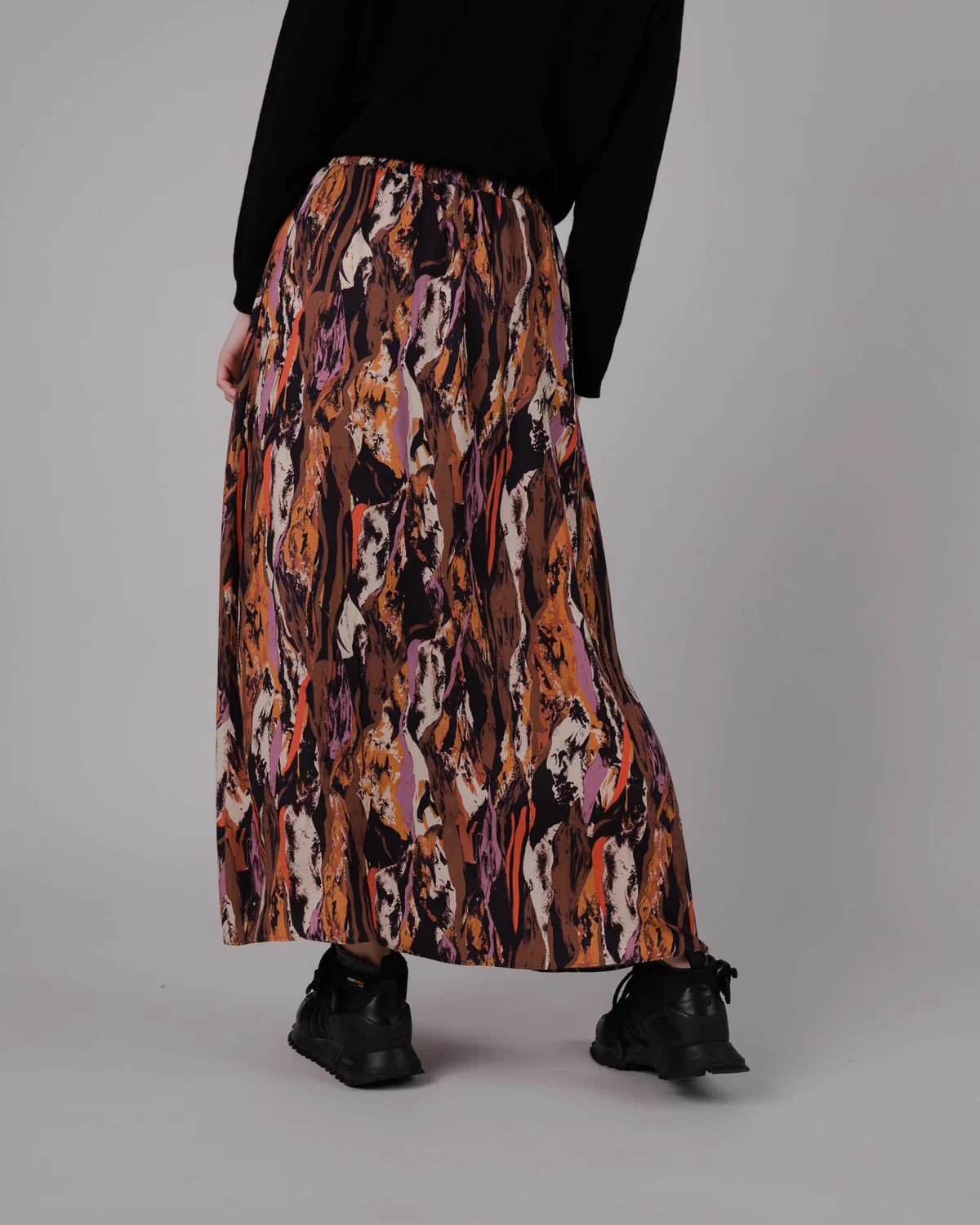 Jupe longue en ecovero | multicolore "Etna Long Skirt Brown"