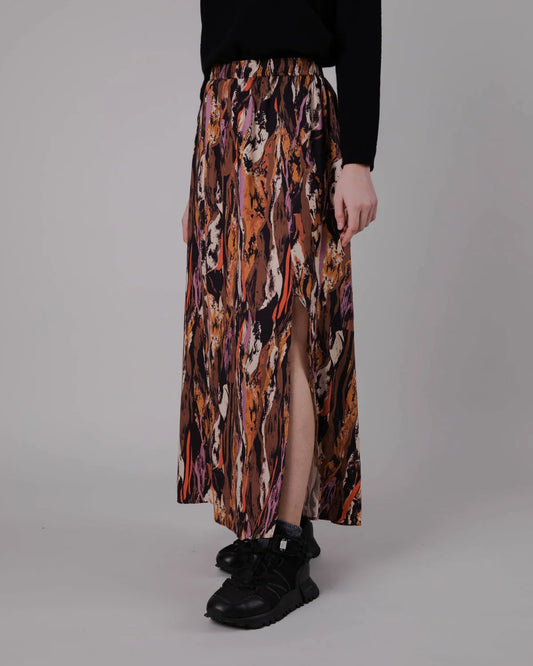 Jupe longue en ecovero | multicolore "Etna Long Skirt Brown"