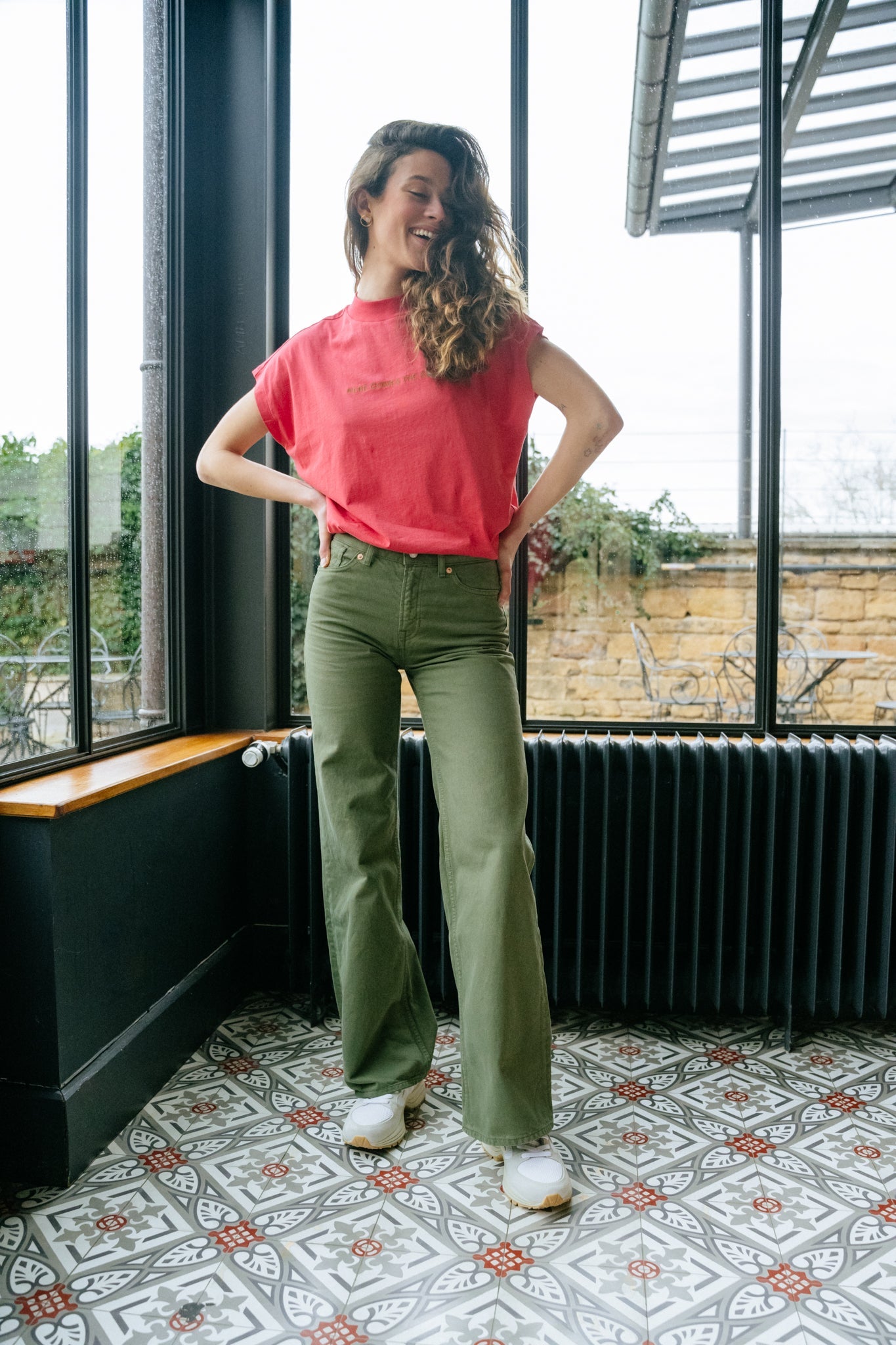 Jean ample vert kaki en coton recyclé  - jane treetop