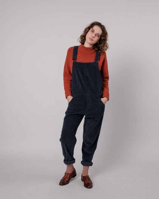 Salopette en velours côtelé de coton bio | Marine "workwear corduroy overall navy"