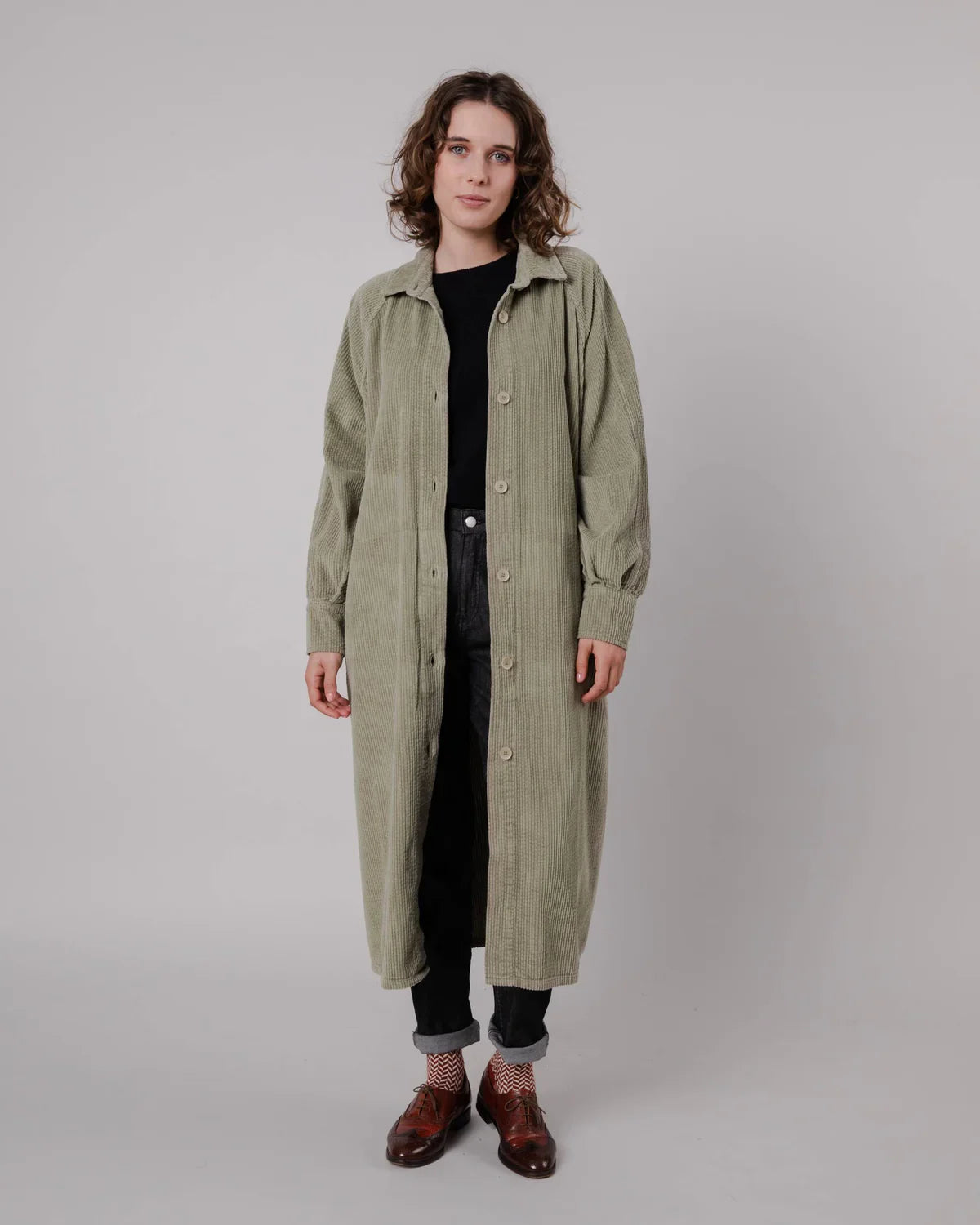Trench velours en coton bio | kaki clair "corduroy jacket pale green"