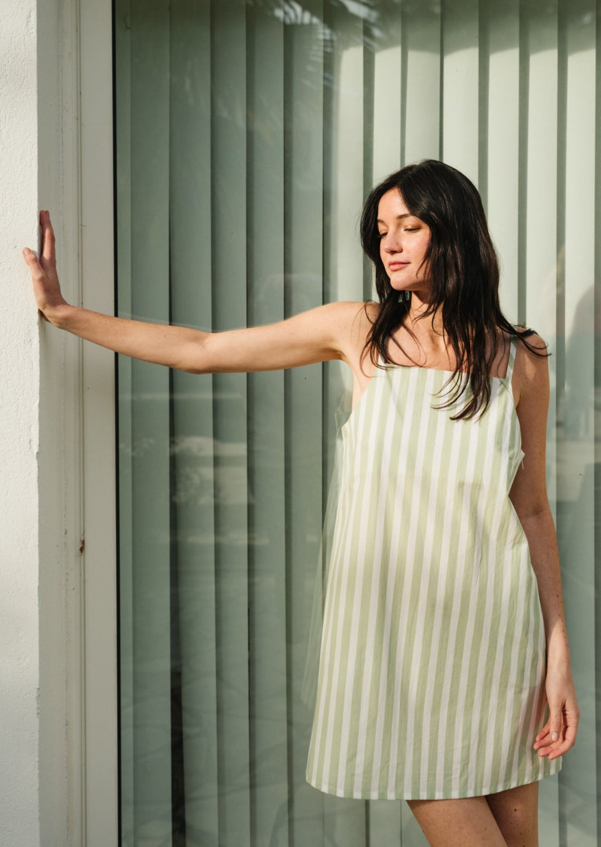 Robe trapèze en coton bio | Rayé vert et blanc "alloa pistachio striped"