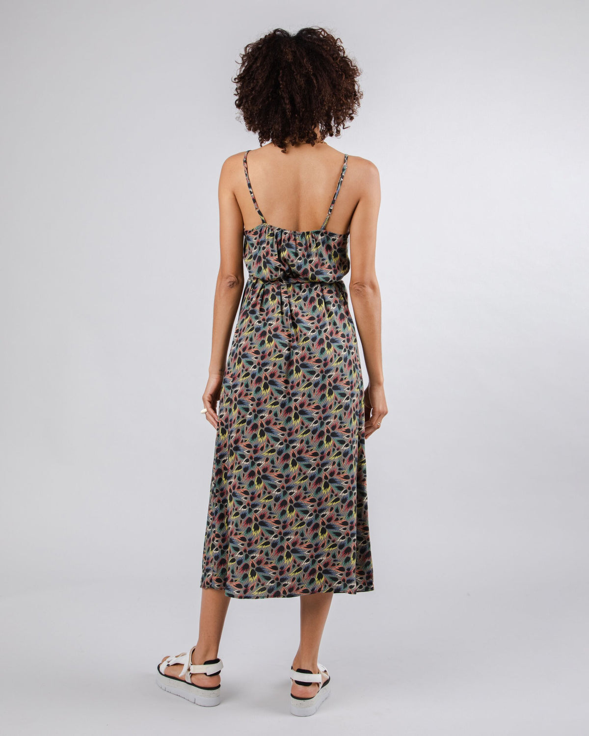 Robe longue en ecovero | multicolore "flames strap dress ecru multicolor"