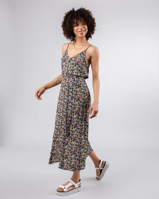 Robe longue en ecovero | multicolore "flames strap dress ecru multicolor"