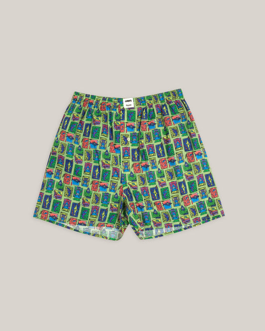Caleçon en coton bio | vert à motifs "jaws boxer green"
