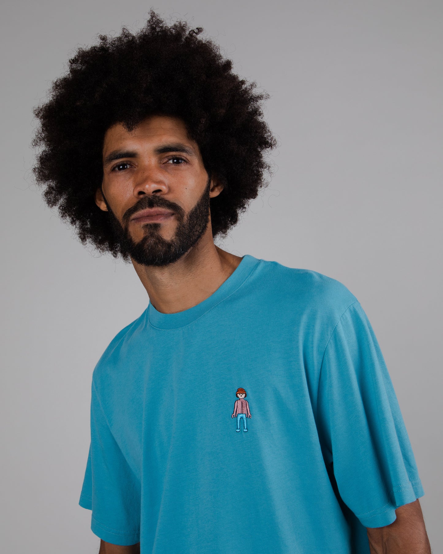 T-shirt brodé en coton bio | bleu "we are playmobil t-shirt deep ocean blue"