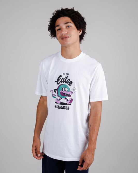 T-shirt en coton bio | blanc "yeye alligator regular t-shirt white"