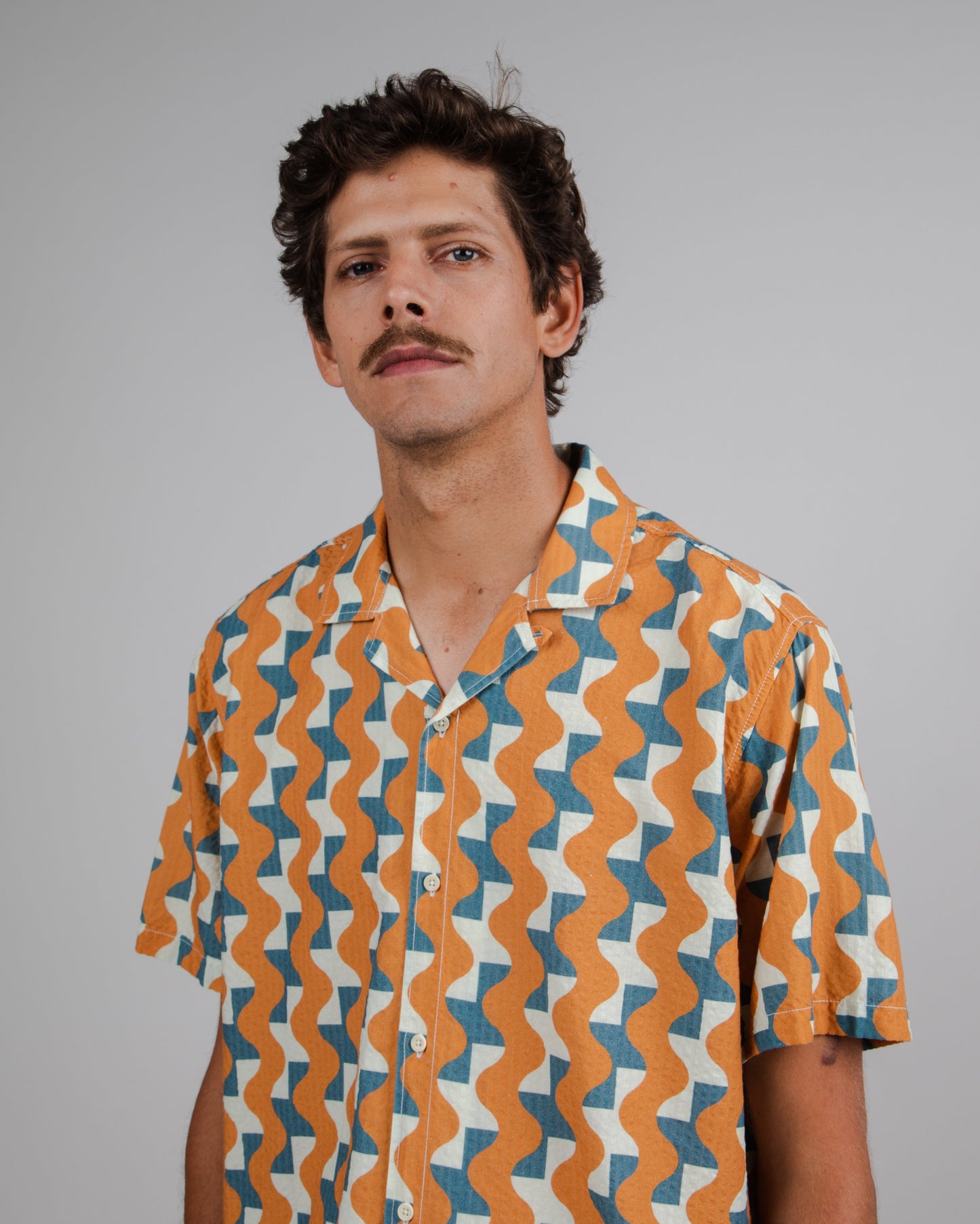 Chemisette en coton bio | orange "big tiles aloha shirt topaz brown"