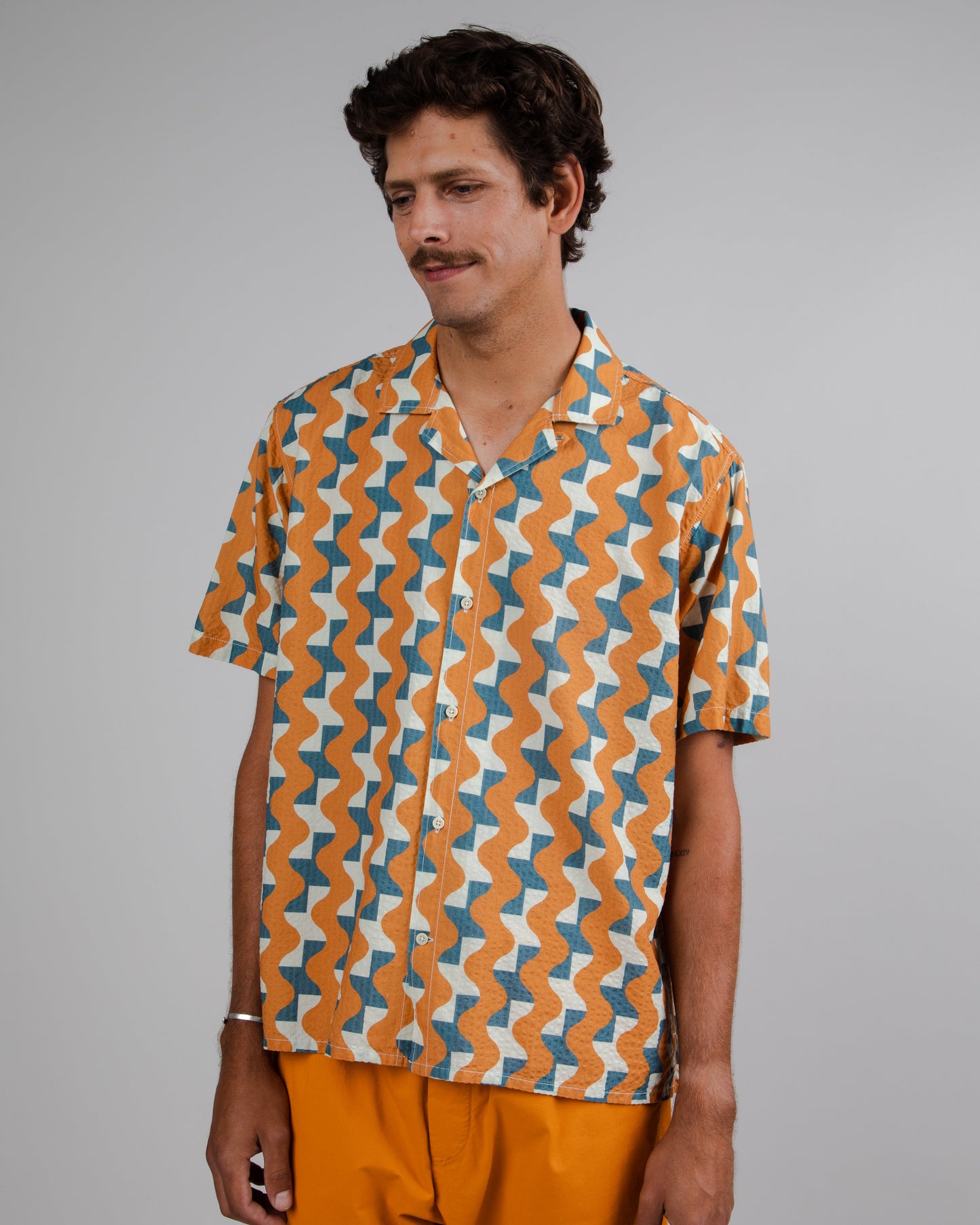 Chemisette en coton bio | orange "big tiles aloha shirt topaz brown"