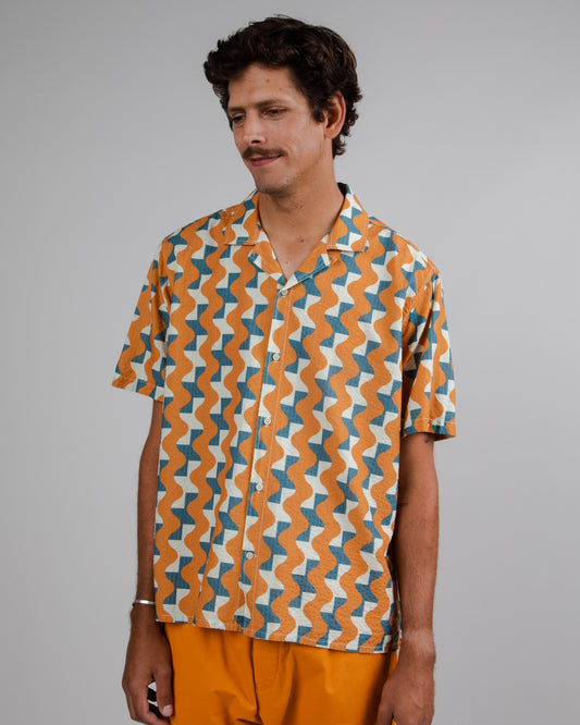 Chemisette en coton bio | orange "big tiles aloha shirt topaz brown"