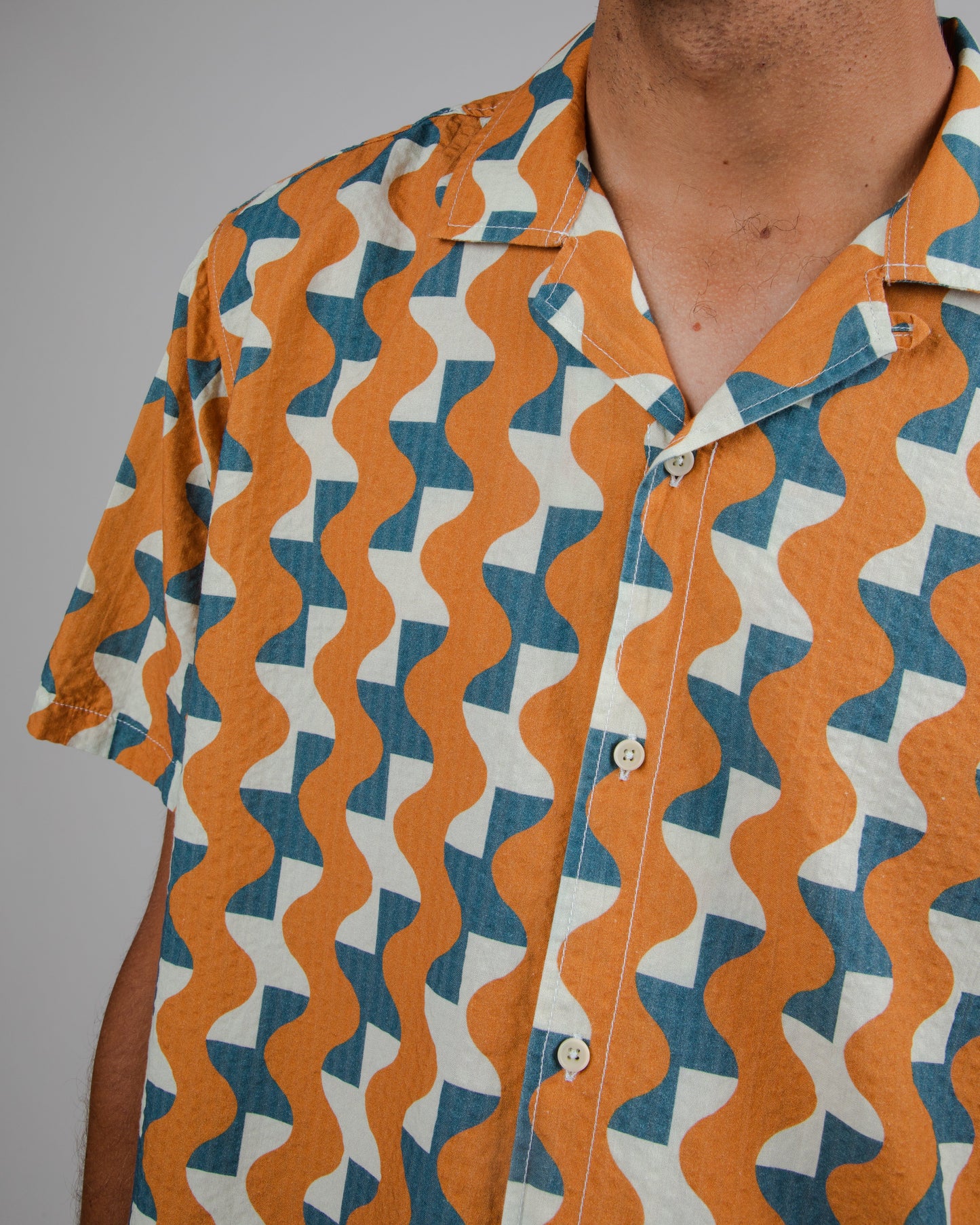 Chemisette en coton bio | orange "big tiles aloha shirt topaz brown"