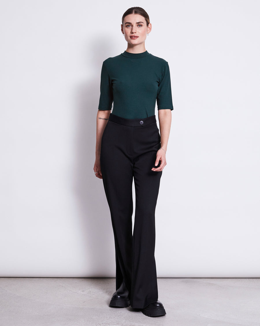 T-shirt manches courtes col cheminée en coton bio | Vert "nina bottle green"