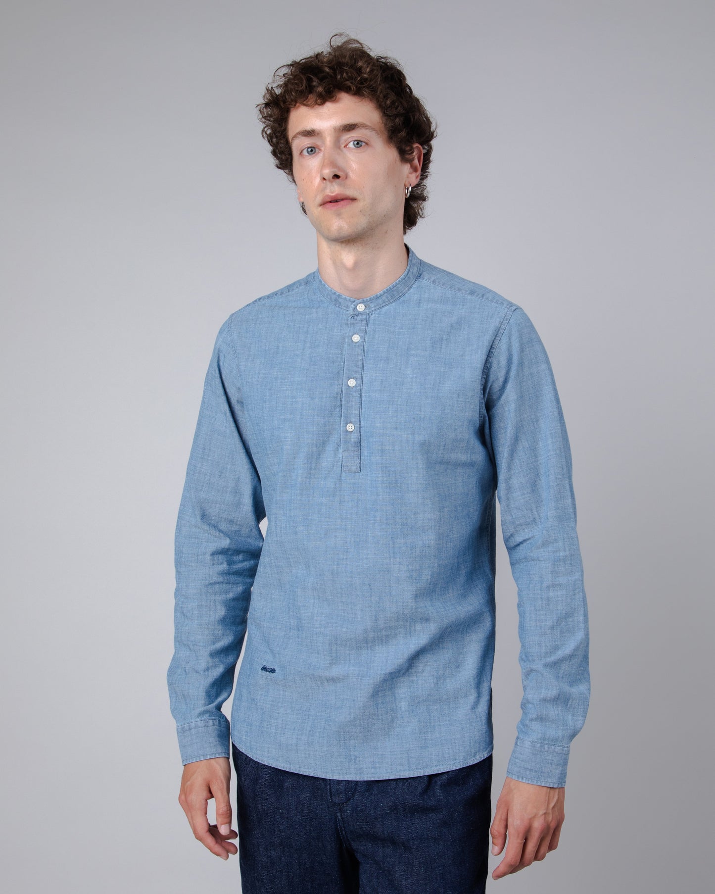 Chemise en denim de coton bio | bleu "denim henley shirt indigo blue"