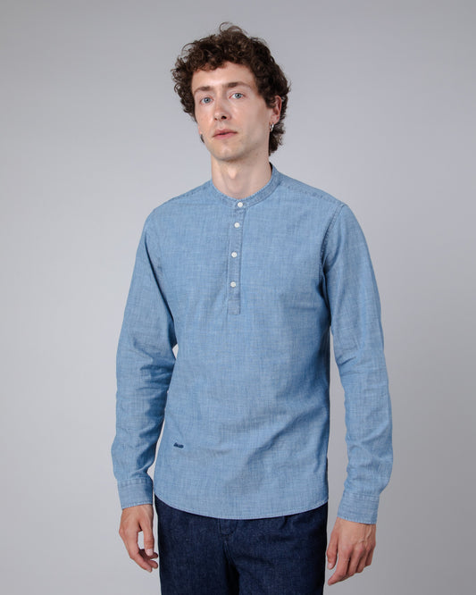 Chemise en denim de coton bio | bleu "denim henley shirt indigo blue"