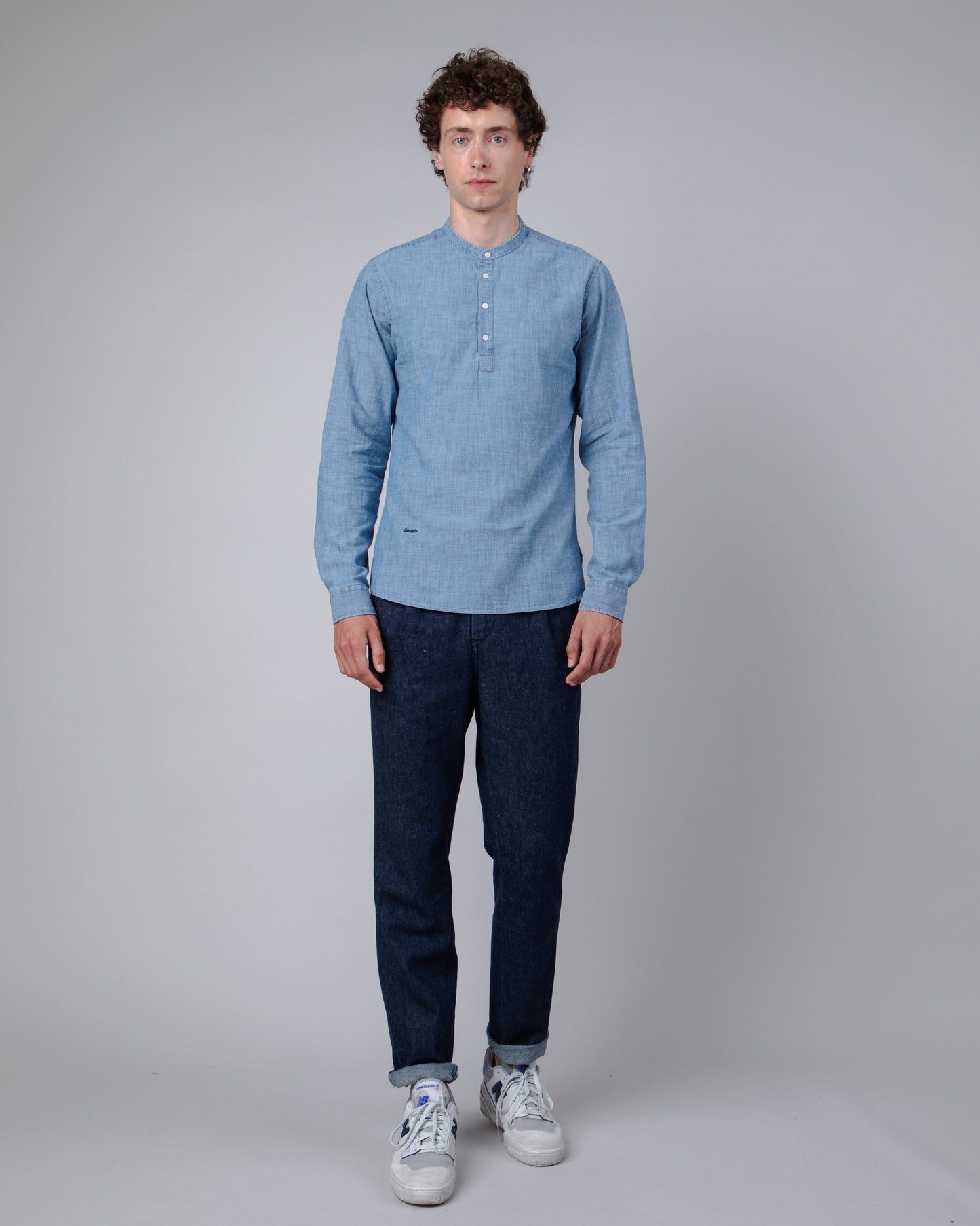 Chemise en denim de coton bio | bleu "denim henley shirt indigo blue"