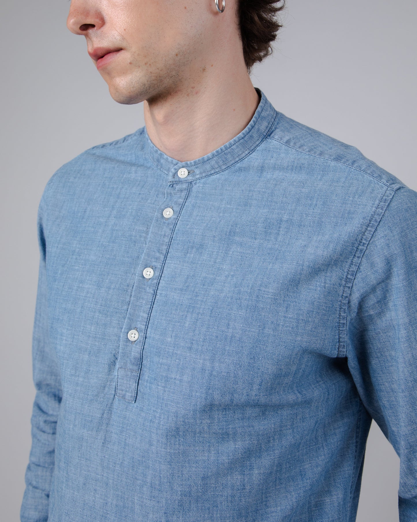 Chemise en denim de coton bio | bleu "denim henley shirt indigo blue"