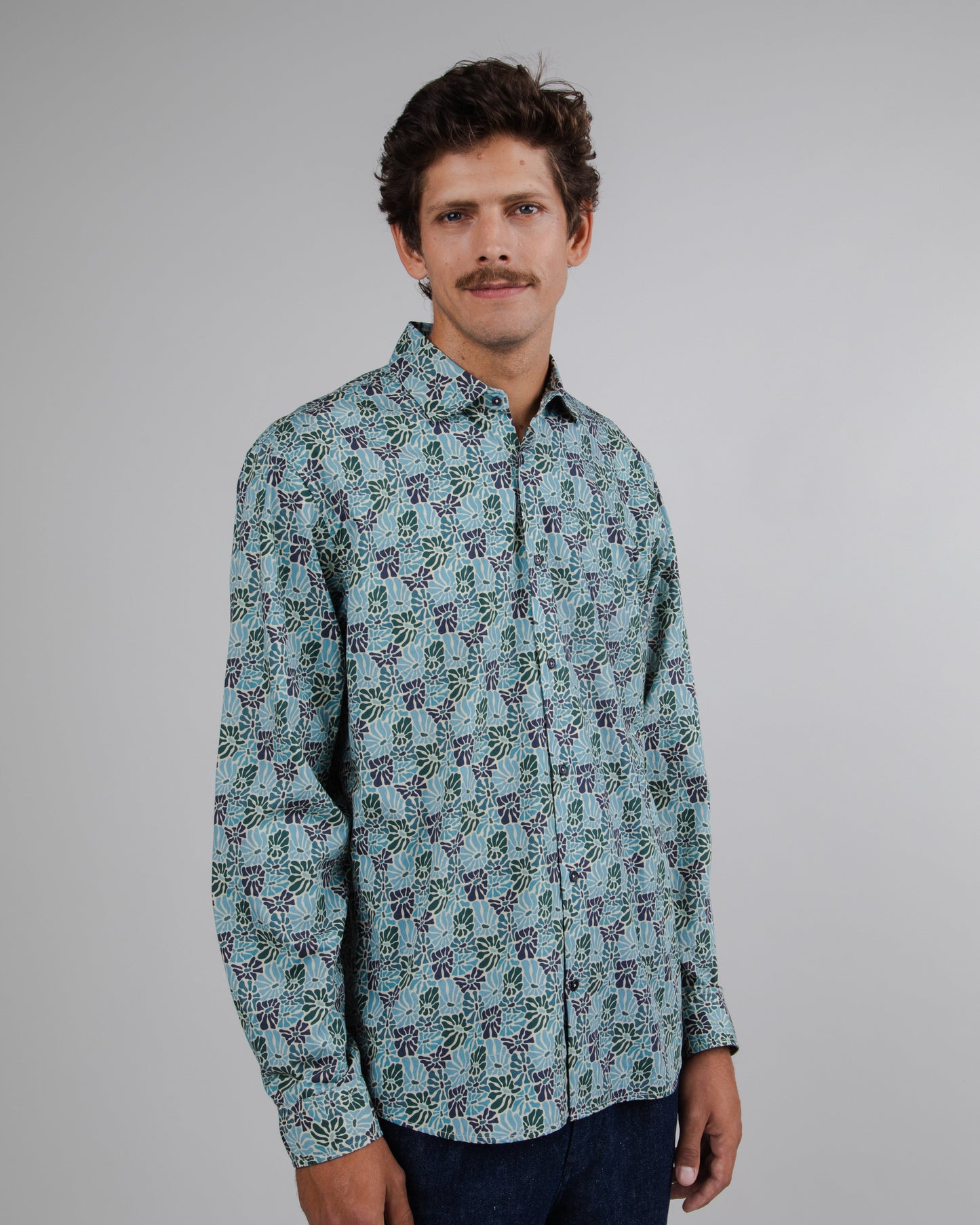 Chemise à motifs en coton bio | bleu "spring regular shirt beige"