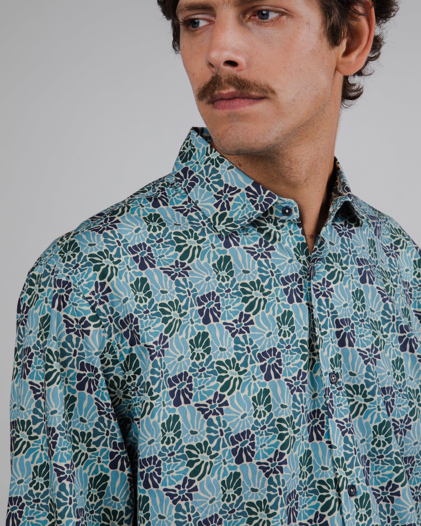Chemise à motifs en coton bio | bleu "spring regular shirt beige"