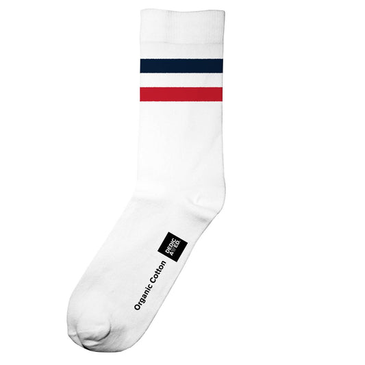 Chaussettes hautes blanches à bandes en coton bio