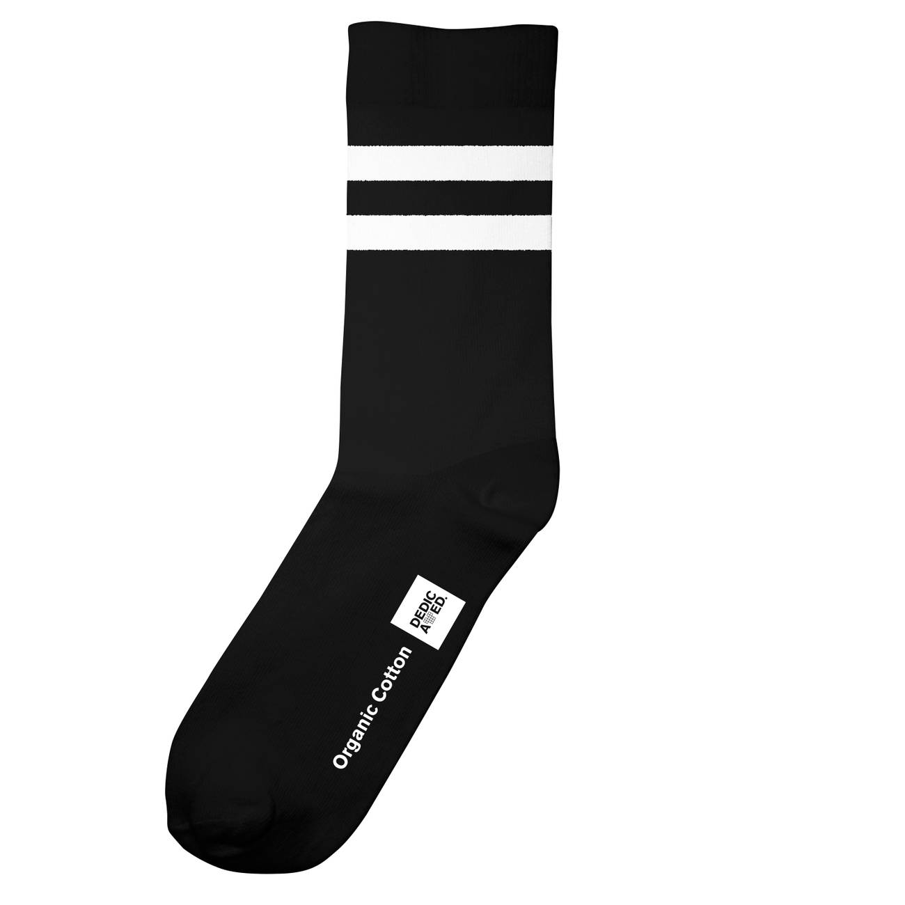 Chaussettes hautes noires à bandes blanches en coton bio