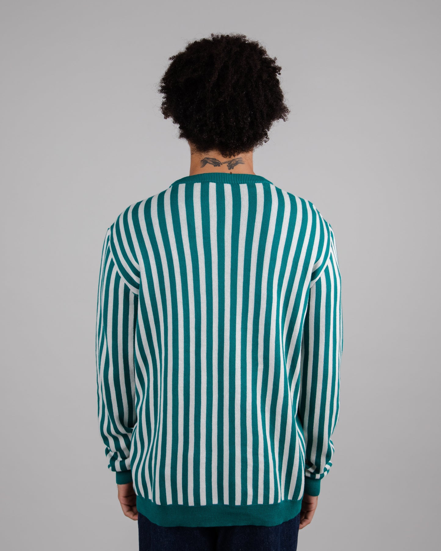 Sweat rayé en coton bio | bleu et blanc "stairs crew neck sweater dark ocean blue"