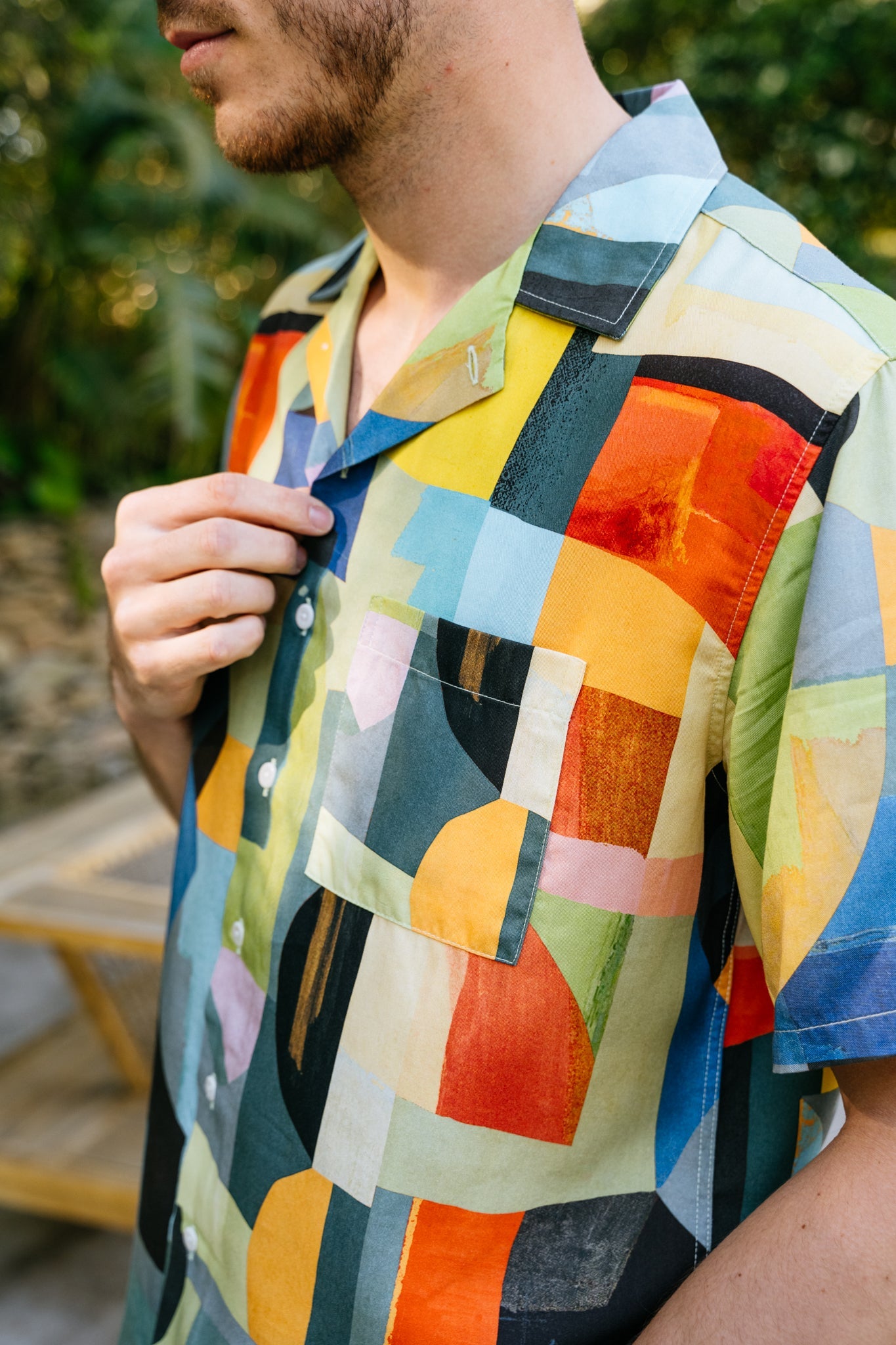 Chemise manches courtes en tencel | multicolore "aloha abstract"