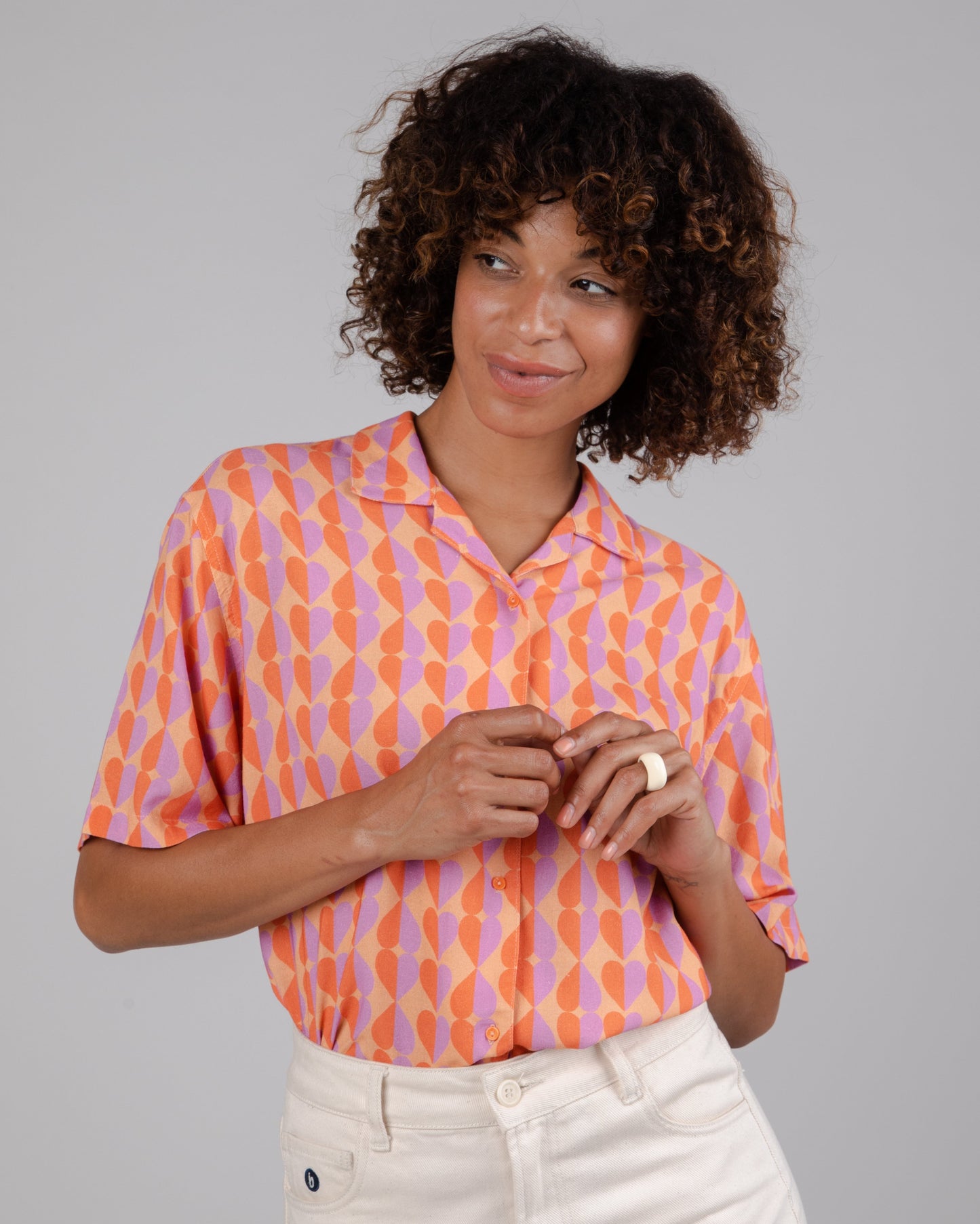 Chemisette en ecovero et lin | multicolore "gummie aloha blouse apricot orange"