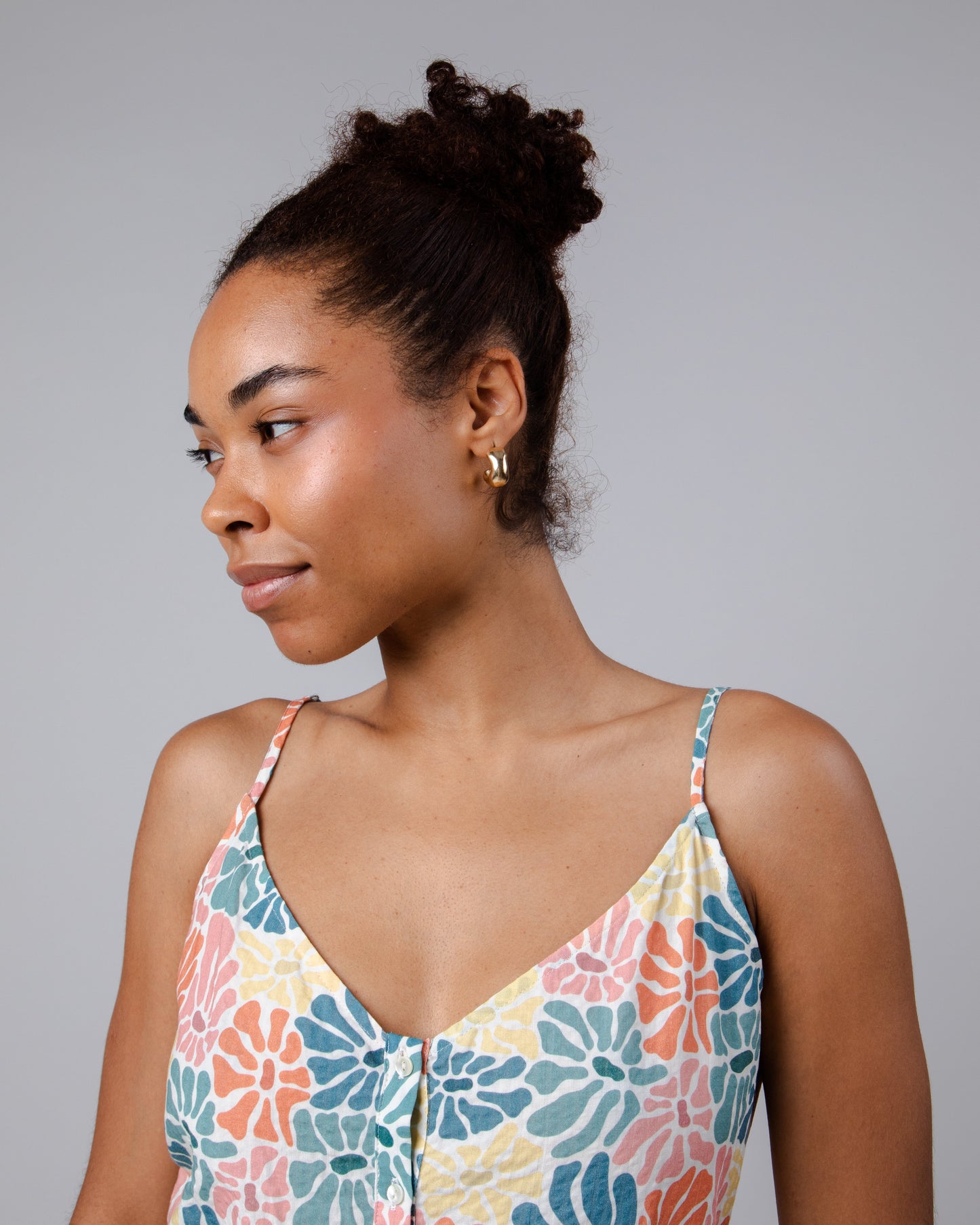 Robe longue en coton bio | multicolore "spring strap long dress offwhite"