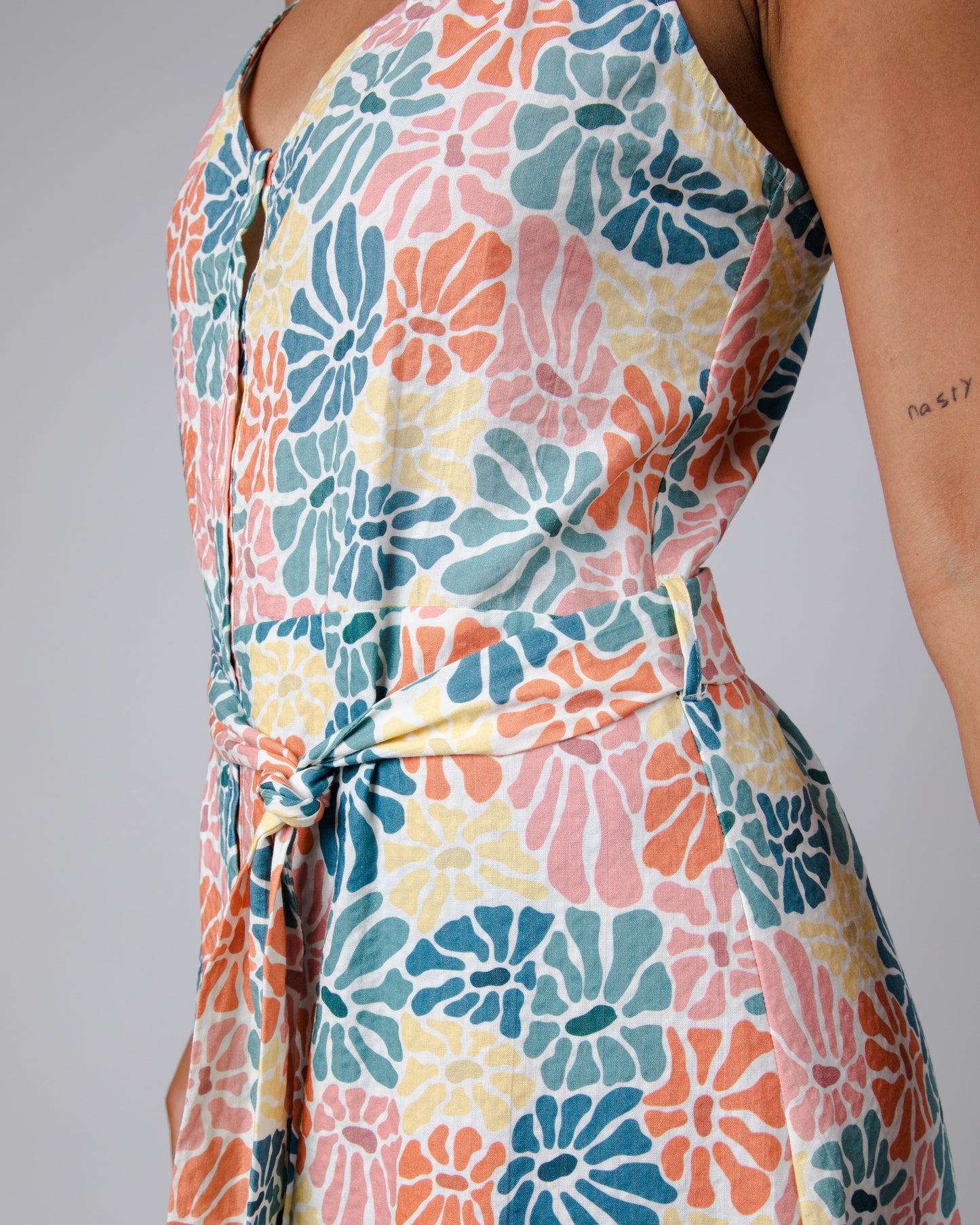 Robe longue en coton bio | multicolore "spring strap long dress offwhite"