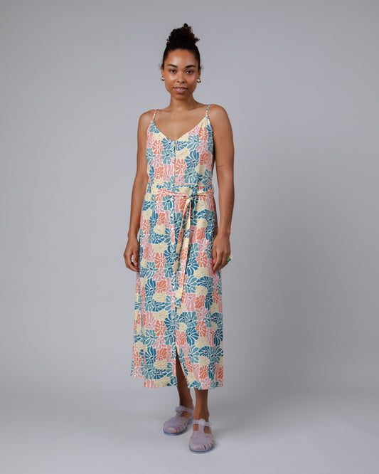 Robe longue en coton bio | multicolore "spring strap long dress offwhite"