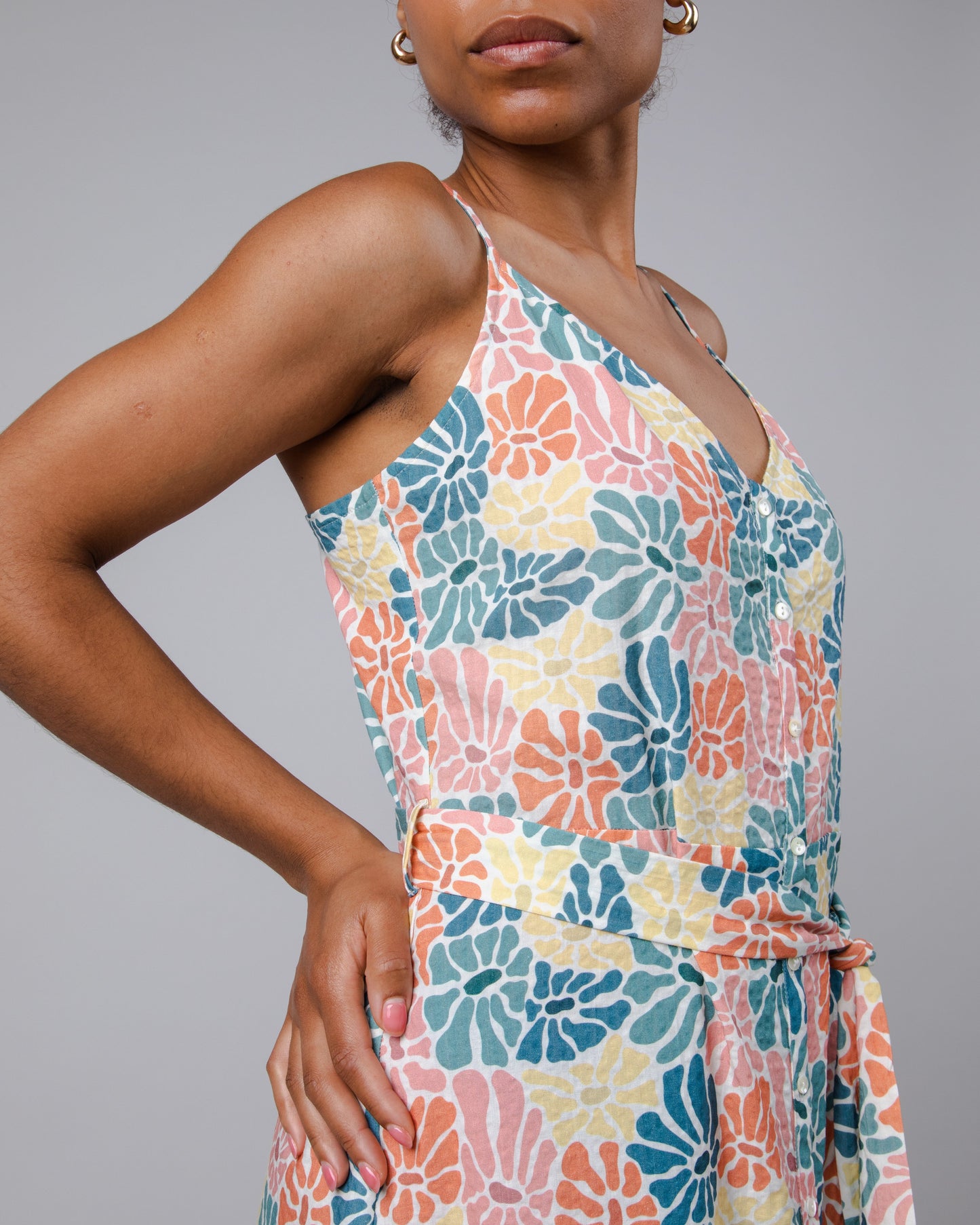 Robe longue en coton bio | multicolore "spring strap long dress offwhite"