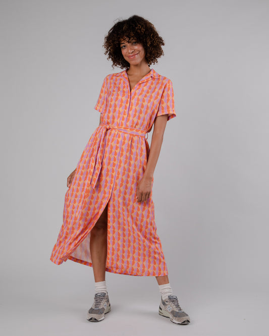 Robe longue en ecovero et lin | multicolore "gummie long dress apricot"