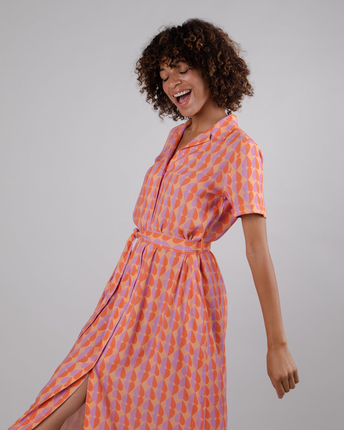 Robe longue en ecovero et lin | multicolore "gummie long dress apricot"