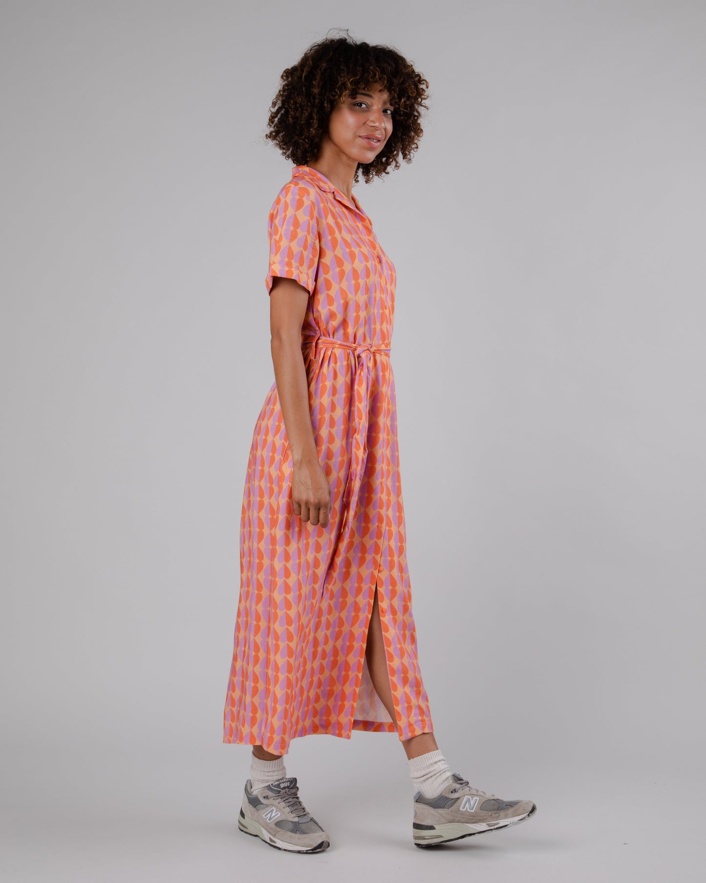 Robe longue en ecovero et lin | multicolore "gummie long dress apricot"