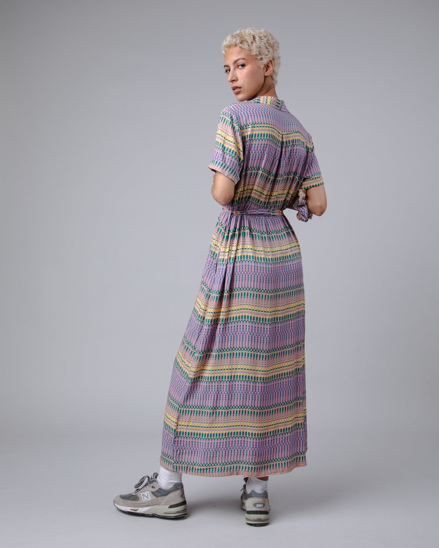 Robe longue en ecovero | multicolore "calella long dress rose pink"