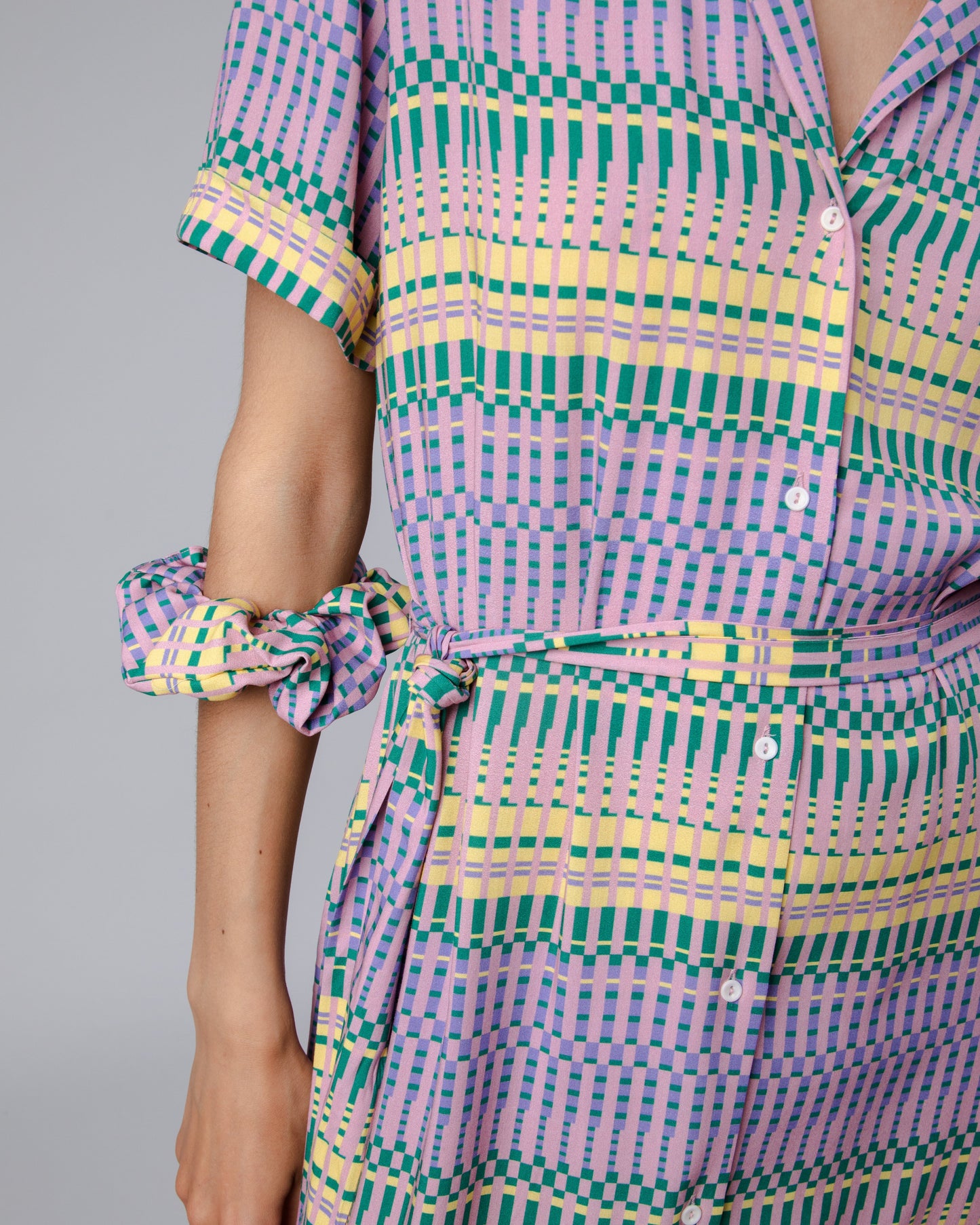 Robe longue en ecovero | multicolore "calella long dress rose pink"